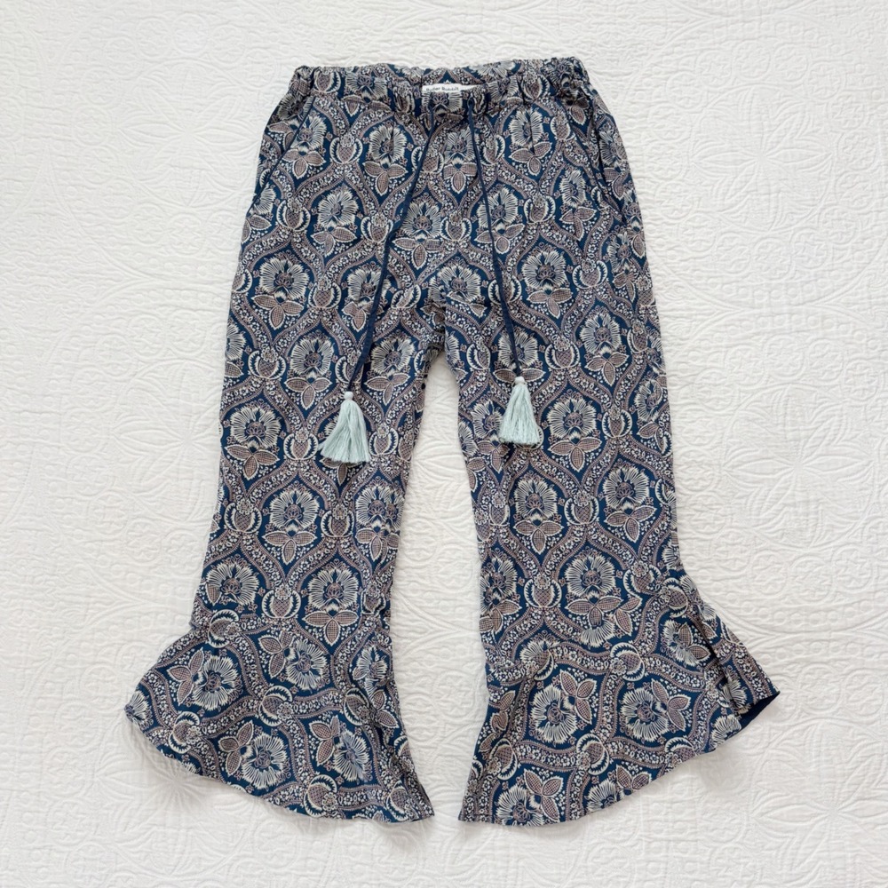 Roller Rabbit Women's Lightweight Cropped Ruffle Flare Cuff Lounge Pants Sz S